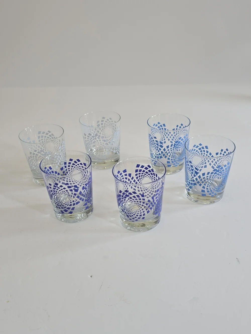 Vintage Ikea Set Of 6 Lowball Tumblers Whisky Glass Poland Blue White